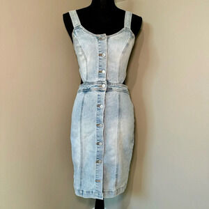 Blank NYC Wake Up Call dress WOMENS XS button front denim‎ dress with cutouts